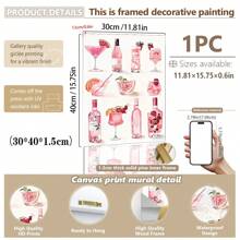 1pc Canvas Hanging Art Easy To Hang Holiday Cocktail Art: Pink Wine Bottle And Glass Collectible Wall Decor,Wall Art,Poster Room Decor