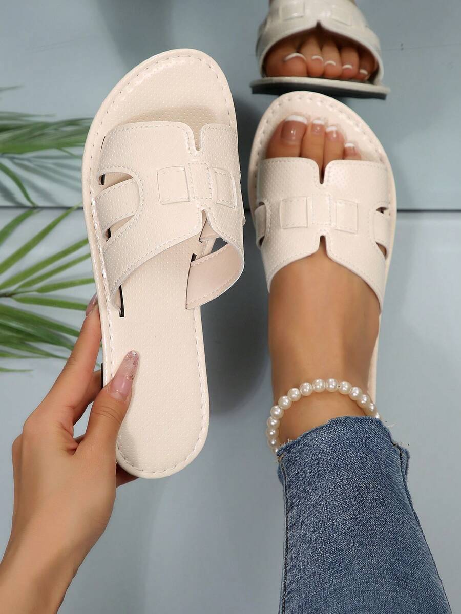Dép đế bằng phong cách Hàn Quốc, Dép hở mũi mùa hè cho nữ, Dép đế bằng La Mã dệt mới, Dép đế bằng thời trang để mặc với váy, bãi biển, phong cách Bohemian mùa hè - Màu be - Xem 1