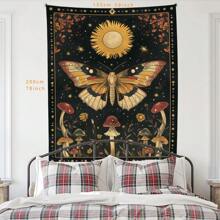 1 pezzo Arazzo in poliestere con farfalla, sole, funghi, fiori e stelle per decorazione domestica, stile bohémien per soggiorno, camera da letto o dorm, grande opera d'arte decorativa, coperta morbida e leggera, colori vibranti