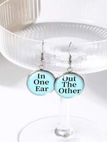 1pair Fun And Amusing Left Ear In And Right Ear Out English Text Design Women's Hook Earrings, Stainless Steel Earrings - Multicolor - View 8