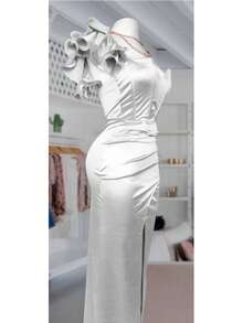 Long Dress With Sweetheart Neckline - White - View 3