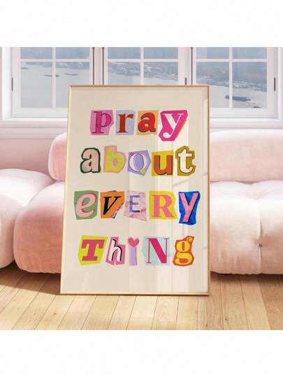 Pray About Everything Wall Art Magazine Retro Christian Wall Art Teen Girl Bedroom Decor Jesus Wall Art Aesthetic Christian Art Bible Art Optional Frame ,Wall Art With Frame