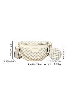 时尚刺绣链条腰包斜挎包，容量大 - 白色 - 查看 10