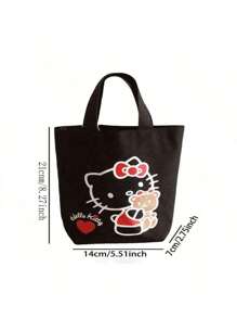 Sanrio Sanrio 1pc Working Adult Tote Bag, Canvas Bucket Bag, Cute Bucket Lunch Bag, Mothers Out Tote Kitty Cat Bucket Bag, Handbag, Canvas Bucket Bag, Cute Bucket-Shaped Handbag, Lunch Bag, Mother's Bag For Going Out.Travel Essentials Travel Accessories Vacation Summer Holiday Back To School