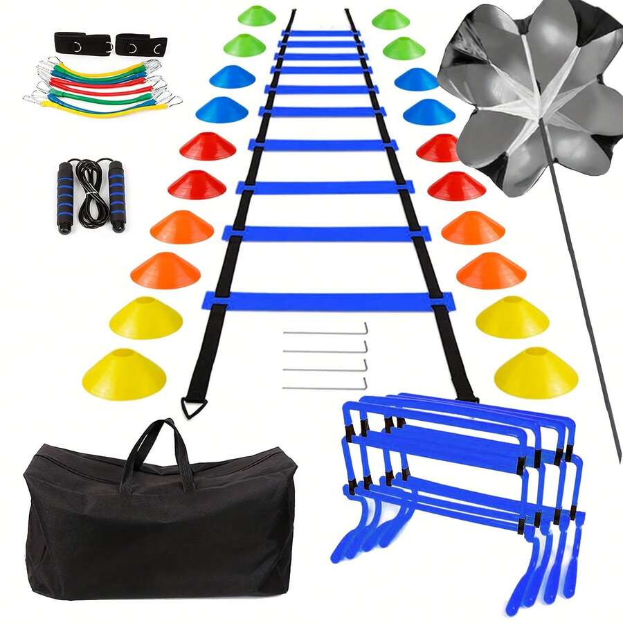 Set de entrenamiento deportivo para velocidad y agilidad, escalera de coordinación de 6 m, 12 conos, entrenador de fútbol y cuerda para saltar, set de entrenamiento de baloncesto, regalo de fútbol para él