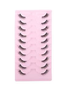 10 perechi de gene cu jumătate de gene cu bandă transparentă ochi de pisică gene false scurte, moi, 3d, de nurcă artificială, machiaj natural moale