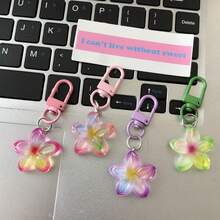 6pcs New Resin Double-Color Jasmine Flower Keychain, Fashionable Floral Pendant Key Chain For Car, Backpack Decoration