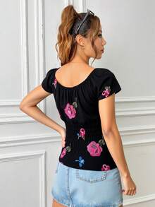 Blusa Estampada Fresca Comodo Verano Elegante Sofisticado - Negro - Ver 2