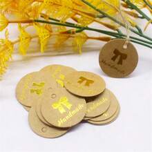 100tag20M Rope Creative Thank You, Handmade Gold Stamping Hanging Tag Circular 3cm Card Party Gift Baking Thank You Package