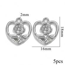 5PCS Stainless Steel Fashion Simple Rose Heart Pendant DIY Necklace Earrings Bracelet Jewelry Making Supplies Suitable For Women Gift