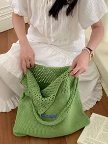 1pc Women Personalized Hollow-Out Knitted Shoulder Bag, Beach Vacation Tote, Fashion Versatile Handbag With Large Capacity, Suitable For Wedding Bride & Bridesmaid Gift, Office Work Commute Tote, Multi-Functional Shopping Bag, Ideal For Daily Use, Gift For Family, Friends, Mom, Partner, Great For Mother's Day, Valentine's Day, Nurse's Day, Teacher's Day, Christmas, Birthday - Multicolor - View 8