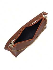 Women's Small Stylish Chain Baguette Shoulder Crossbody Bag - Camel - View 4