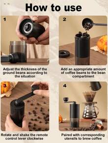 1pc Manual Coffee Bean Grinder, Portable Transparent View Glass Container, Large Capacity Hopper, Home & Dorm Use Fresh Ground Coffee Maker' Back To School - Black - View 5
