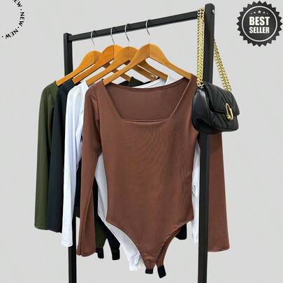 Kit 2 Body Feminino Manga Longa Decote Quadrado Segunda Pele Justo e Confortável