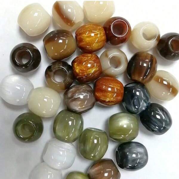 20pcs CHUPU 12mm Resin Large Hole Beads For DIY Jewelry Making - Assorted Colors (White, Beige, Brown, Green) With Marble Veining And Speckled Pattern - Great For Bracelets, Necklaces And Craft Projects, Polished Textured Craft Beads For Jewelry Making, CHUPU