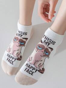 5/10 perechi de șosete scurte pentru femei din seria Cat, șosete drăguțe și interesante cu desene animate, absorbante de umezeală, potrivite pentru purtare zilnică, casual, sport, birou, toate anotimpurile