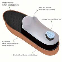 1 Pair Arch Support Insoles, Leather Material, Breathable & Durable, Suitable For Casual Shoes & Leather Shoes, Brown Color - Faux Leather Brown - View 4