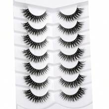 False Eyelashes Faux Mink Lashes Cat-Eye Look 18MM Wispy Long 8D Volume Fake Eyelash Strips 7 Pairs Pack