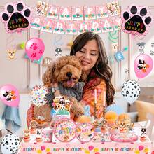 FRUITFUL PARTY. Puppy Birthday Decorations,99pcs Puppy Party Decorations & Pink Dog Tableware Set- Pink Puppy Plates Cups Napkins & Dog Birthday Banner Balloons Cupcake Toppers Etc Dog Birthday Party Supplies - Pink - View 3