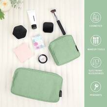 MAGEFY Bolsa de Maquillaje para Monedero Bolsa de Cosméticos Pana Linda Bolsa de Cosméticos para Mujer - Pequeño+Grande-Verde-2pcs - Ver 7