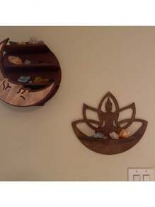 Étagère en bois flottante de Bouddha de lotus - Étagère à cristaux - Étagère d'accentuation - Étagère à plantes Décoration murale - Étagère d'affichage de cristaux - Décoration de maison, chambre à coucher, salle de séjour