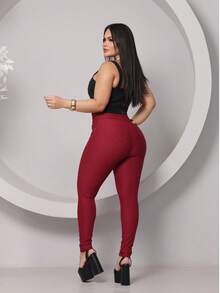 Women's Leggings With Pocket High Waist Riding Stitch Roma Skinny - Redwood - View 4