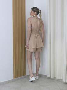 SHORT JUMPSUIT Simple Elegant Boho Backless With Belt Criss-Cross - Apricot - View 2