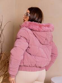 Women's Short Puffer Jacket 2025 - 乾枯玫瑰色 - 查看 7