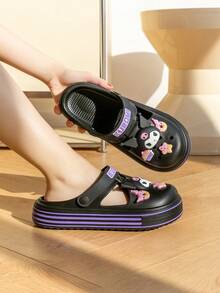 Sanrio 三丽鸥卡通人物镂空木屐式拖鞋，适合女孩和儿童，图案包括酷洛米、肉桂狗和美乐蒂，EVA材质。 - 黑色 - 查看 3