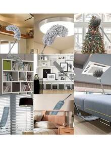 超细纤维可伸缩鸡毛掸，带可水洗可重复使用可弯曲掸子，用于清洁吊扇、高天花板、电视、百叶窗、汽车、家用电器、清洁工具、扫帚、带延长杆的蜘蛛网掸子、蜘蛛网刷和天花板清洁套装，100 英寸超细纤维鸡毛掸清洁剂，带可水洗头，适用于吊扇、家具、家居、万圣节和圣诞节