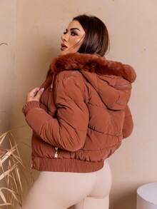 Women Down Coats - 駝色 - 查看 2