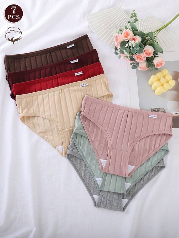 Set de 7 bragas deportivas de mujer de algodón suave de color liso sin costuras, ropa interior de damas, lencería sexy, ropa interior de algodón