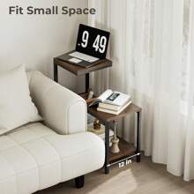 G-Shaped End Table - Small Side Table For Living Room, Bedside Table With Storage Shelf, Corner Tables For Small Spaces, Balcony, Couch, Bedroom, Rustic Brown