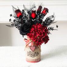 1 Set Of Red Artificial Flower Bouquets, Bohemian Style, Suitable For Home Decoration, Wedding Or Valentine's Day Gifts, Seasonal Decoration | Decorative Flower Bouquets | Plastic,Halloween Decor Halloween Decor Fall Decor Room Decor,Fake Plants