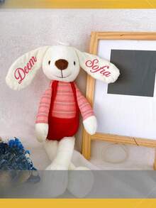 Customizable Embroidered Plush Doll! Personalized Embroidered Name, 4 Color Options For The Rabbit (Red, Blue, Yellow, Green), Multiple Embroidery Thread Color Choices To Meet Diverse Preferences. Offers Single-Ear Or Double-Ear Custom Embroidery Text Service. Soft Material, Adorable. Ideal Gift For Birthday, Children's Day, Anniversary, Valentine's Day, New Moms - Multicolor - View 4