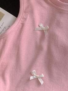 Süßes Sommer-Trägertop für Kleine Mädchen mit Schleifenapplikation und Rüschensaum - Pink - Übersicht 3