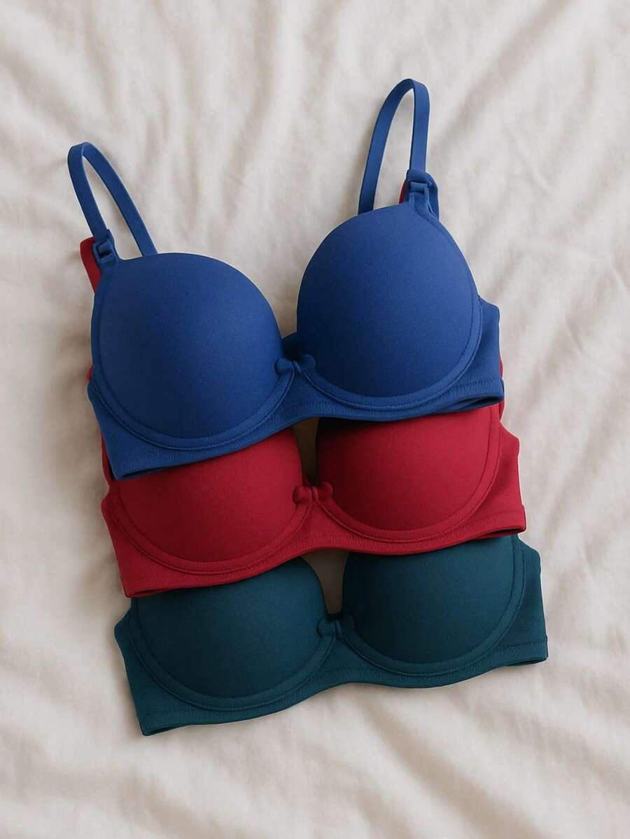 Kit 2 Sutiã Liso Basico Alça Removível Reforçado Com Bojo e Com Aro Lingerie Moda Intima na Promoção - Multicolorido - Visão 1
