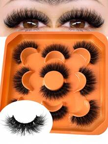 5 对奢华 3D 仿貂皮睫毛 - 浓密、蓬松、优雅的 D 形卷曲假睫毛，自然外观，蓬松的戏剧性猫眼睫毛，可重复使用，适合初学者，适合所有场合 - 濃密款 - 查看 9