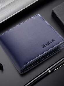 1pc Men's Short Wallet, Fashion Short Soft Wallet, Bifold Coin Purse, Large Capacity Multi-Card Slots, Can Store Large Bills, ID & Photo Slots, Letter Decor, Minimalist Men's Leather Wallet, Credit/Debit Card & ID Slots, Business Casual Style, Ideal Gift For Men, Suitable For Young Men & Students