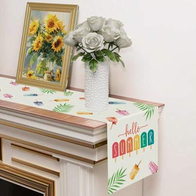 33x183cm Summer Table Runner With Popsicle, Leaf And Burlap Decor, Seasonal Holiday Indoor Kitchen Dining Decoration