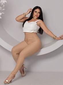 Women's Leggings With Pocket High Waist Riding Stitch Roma Skinny - NUDE - View 3