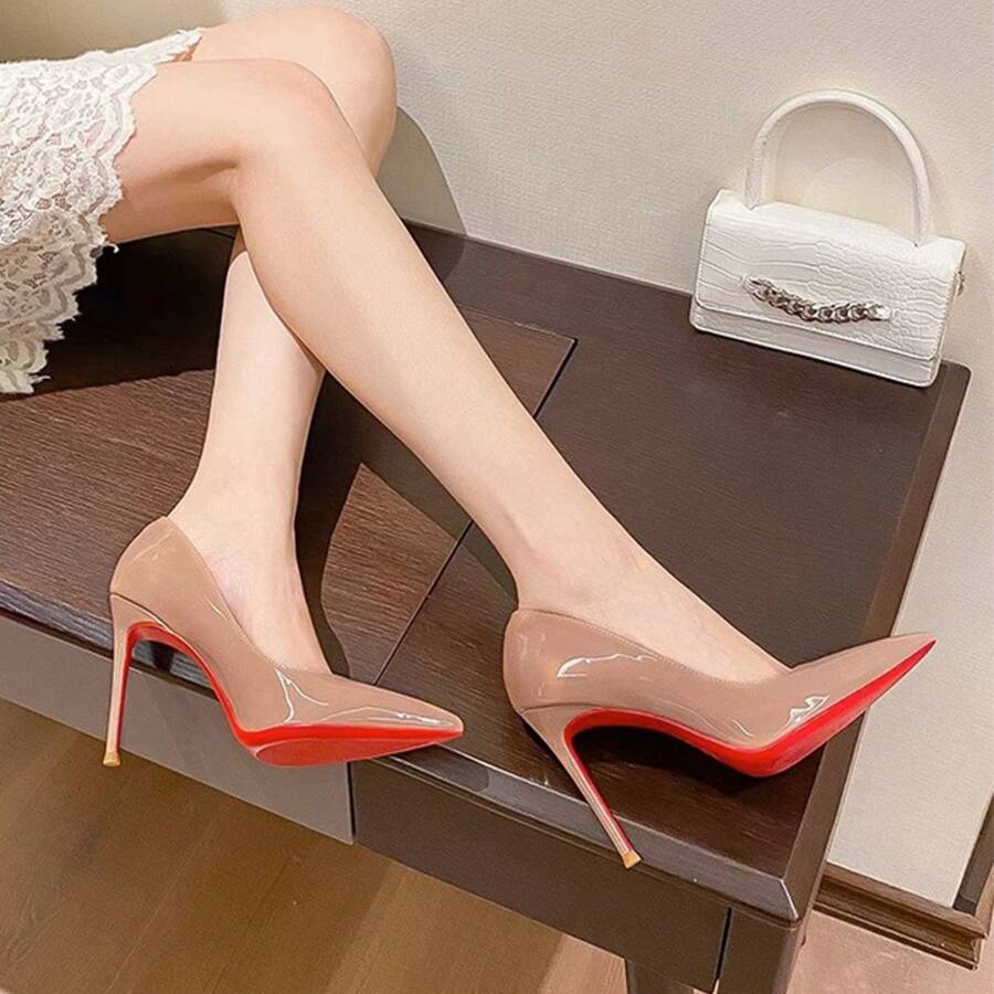 Women Pumps - da bóng màu nude 8cm - Xem 1