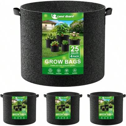 4-Pack Fabric Grow Bags 5 Gallon, Thickened Nonwoven Garden Pots, Growing Bags With Handles, Black