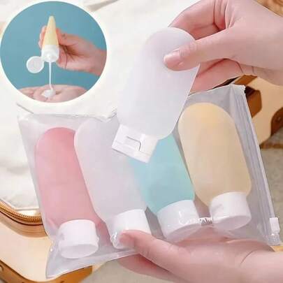 3/4pcs Set Silicone & Plastic Travel Bottles, 2.03oz - Refillable, Leakproof, Unscented Cosmetic Containers For Lotion, Shower & Skincare Products, Portable Toiletry Sub-Bottling Kit