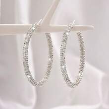 1 Pair Handmade Elegant Big Round Crystal Earrings, Suitable For Women, Party And Evening Dresses