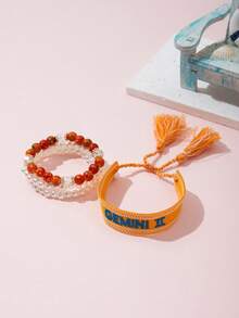 4pcs/Set Girls' 12 Zodiac Beaded Pearl Bracelet Set