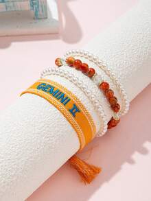 4pcs/Set Girls' 12 Zodiac Beaded Pearl Bracelet Set