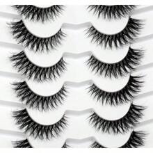 False Eyelashes Faux Mink Lashes Cat-Eye Look 18MM Wispy Long 8D Volume Fake Eyelash Strips 7 Pairs Pack