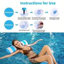 1 pieza de Tumbona inflable para piscina - Cama flotante plegable con rayas, de material de PVC duradero, colores surtidos (rosa, azul y rayas blancas), perfecta para fiestas en la piscina, accesorios de playa y relajación - Multicolor - Ver 7