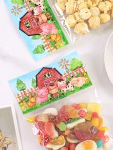 30/50 Peças Sacolas Adesivas com Animais de Fazenda, Sacolas de Plástico Celofane para Festas Temáticas de Fazenda, Decoração de Festa de Aniversário com Tema de Fazenda, Embalagem de Presente, Sacolas de Fechamento - Multicolorido - Visão 3